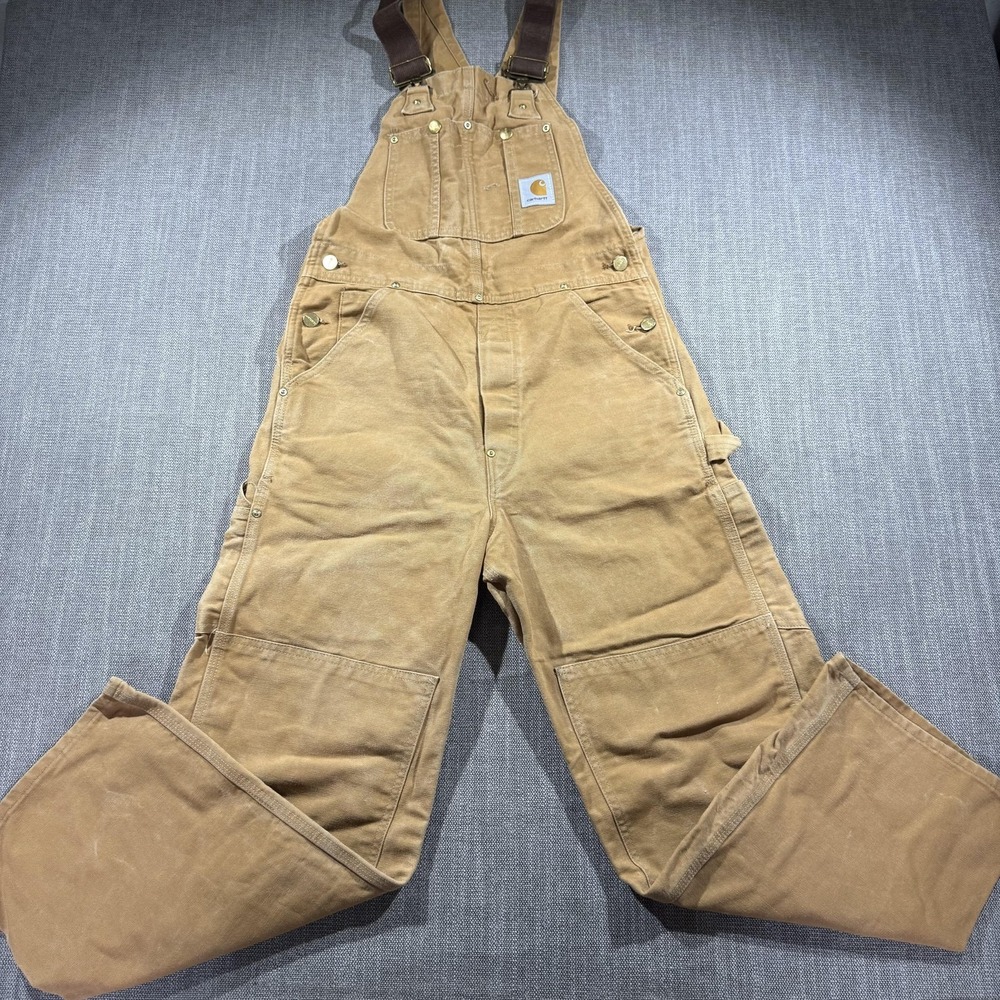 Carhartt Overalls Mens 38x30 Brown Duck Canvas Double Knee Carpenter 90s Vintage